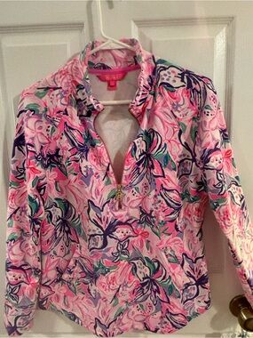 Lilly Pulitzer Women's Pink Multi Floral Quarter-Zip Pullover
